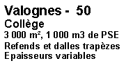Zone de Texte: Valognes -  50Collège3 000 m², 1 000 m3 de PSERefends et dalles trapèzesEpaisseurs variables